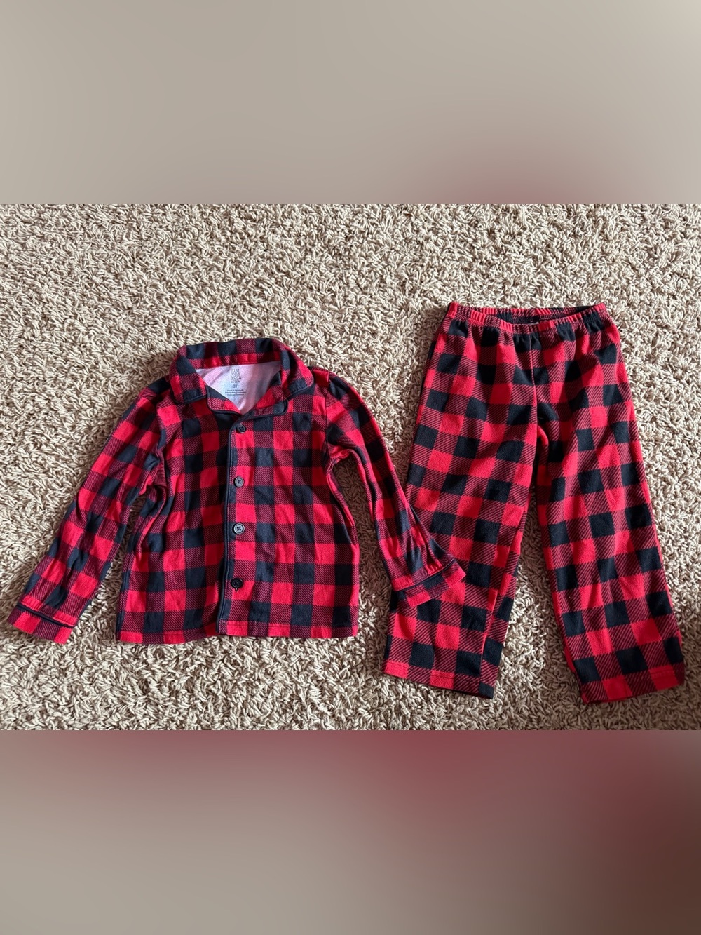 Carter’s Just One You Red & Black Buffalo Plaid Fleece Pajama Set Size 3T